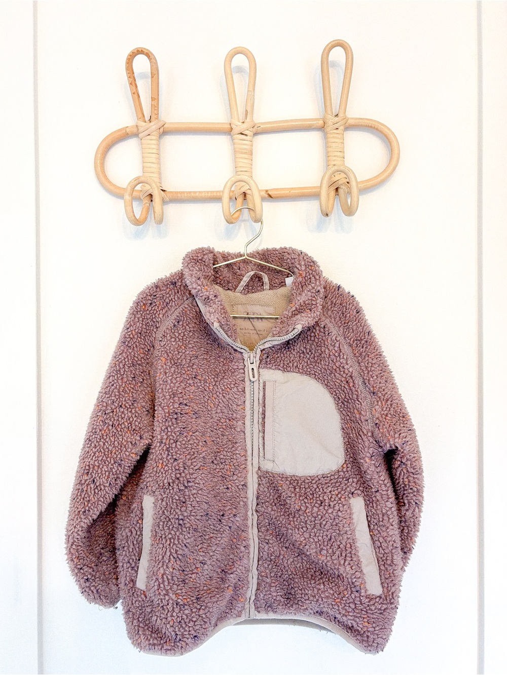Zara Mauve Plush Sherpa Jacket with Cream Accents
